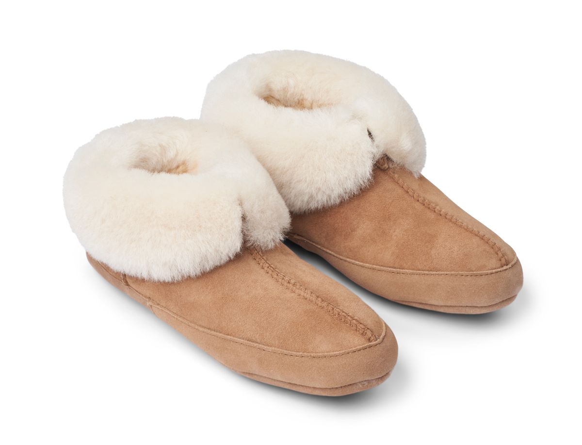 Lammfell Hausschuhe Soft Sole | Weiche Sohle | Wildleder Kastanie