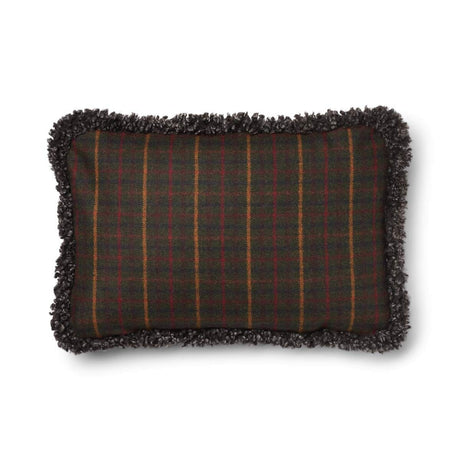 Kariertes Wollkissen | 100% Wolle | Fellborte | 52x52 cm | 34x52 cm Kilberry Fir-Dunkelgrün/Cappuccino
