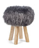 Holzhocker mit Lammfell | Langhaar | Neuseeland | 48xD34 cm Stahl