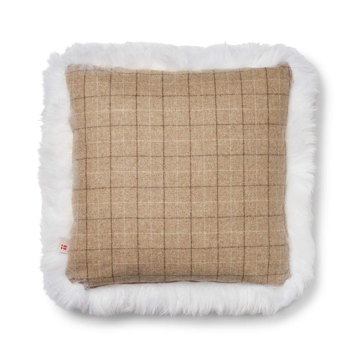 Kariertes Lammfellkissen | Langhaar | Neuseeland | 100% Wolle | 52x52 cm | 34x52 cm Haferflocken-Beige/Elfenbein