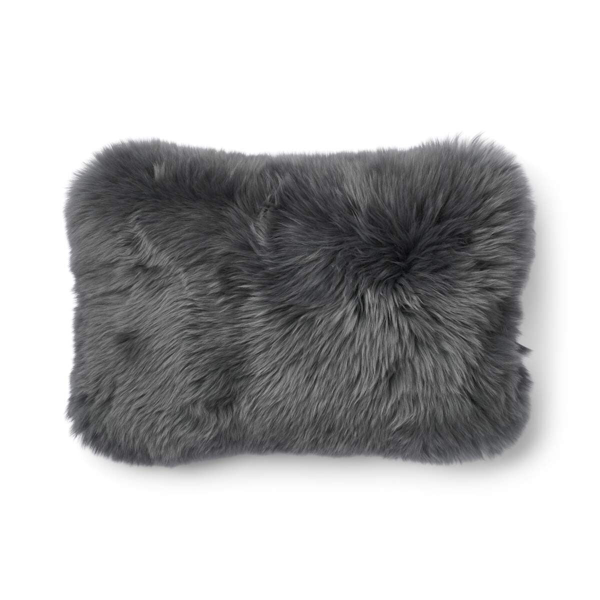 Lammfellkissen | Langhaar | Neuseeland | 100% Wolle | 52x52 cm | 34x52 cm Steingrau/Stahl