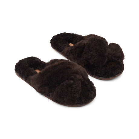 Alpaka Cross Slippers | 100% Alpaka Wolle Schokolade