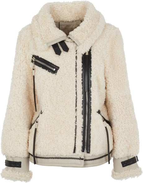 Nicki Jacke | Lammfell, Leder Beige