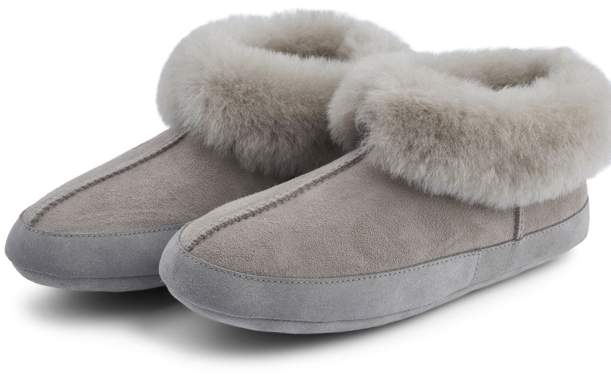 Lammfell Hausschuhe Soft Sole | Weiche Sohle | Wildleder Hellgrau