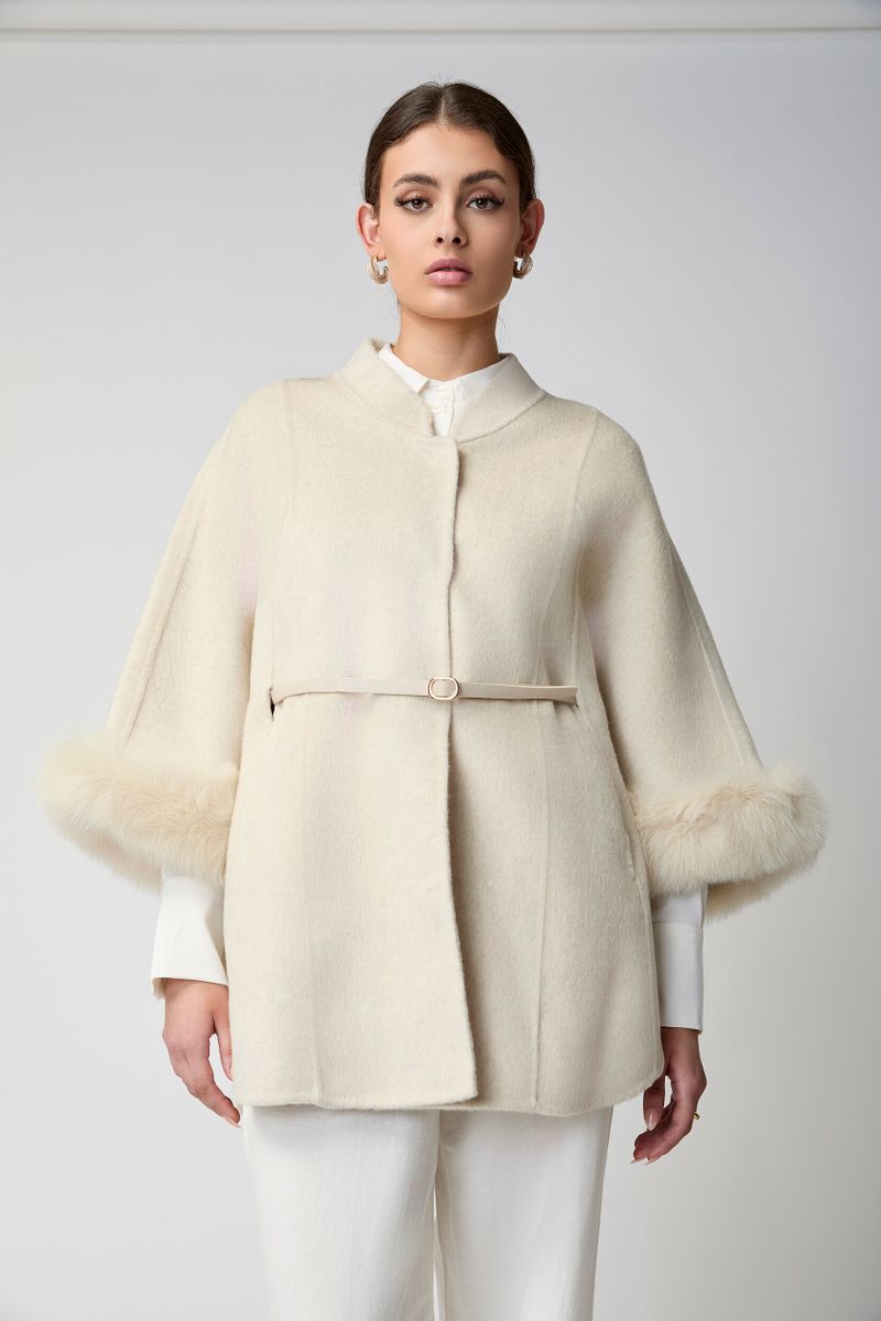 Lorraine Poncho | Wolle, Fuchs Beige