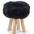 Holzhocker mit Lammfell | Langhaar | Neuseeland | 48xD34 cm Schwarz