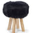 Holzhocker mit Lammfell | Langhaar | Neuseeland | 48xD34 cm Schwarz