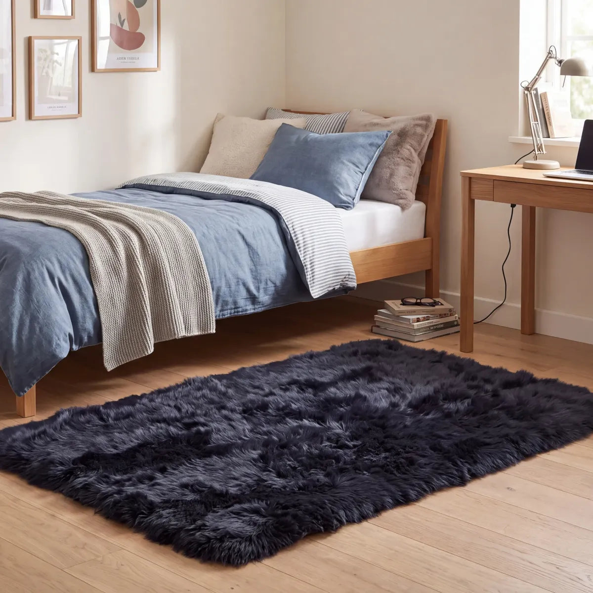 Lammfell Designerteppich Premium | Langhaar | Neuseeland Schwarz