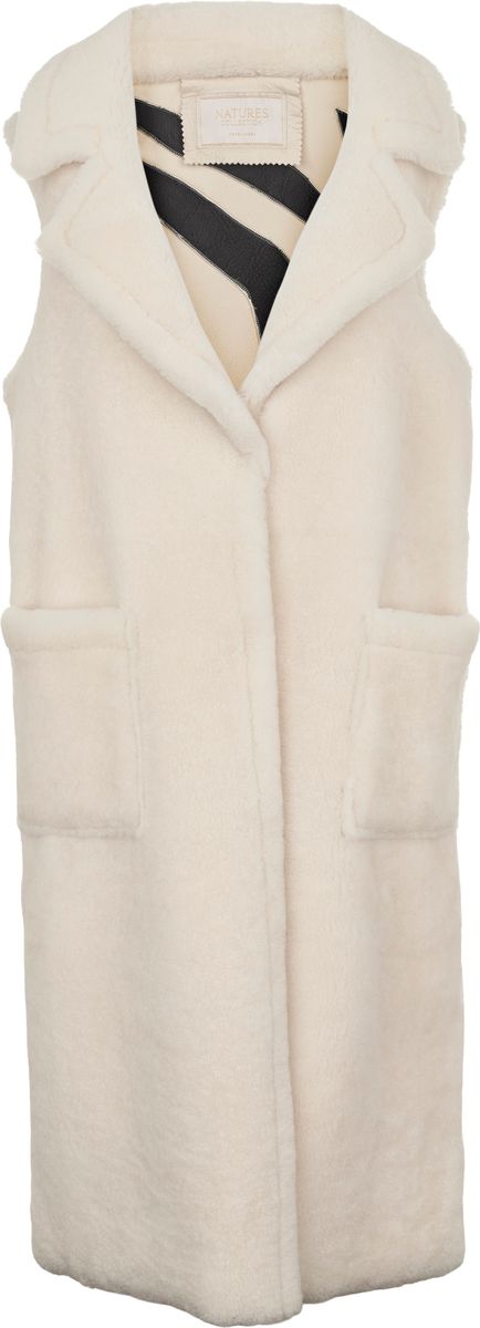 Raelynn Weste | Shearling Lammfell Zebramuster: Schwarz/Leinen