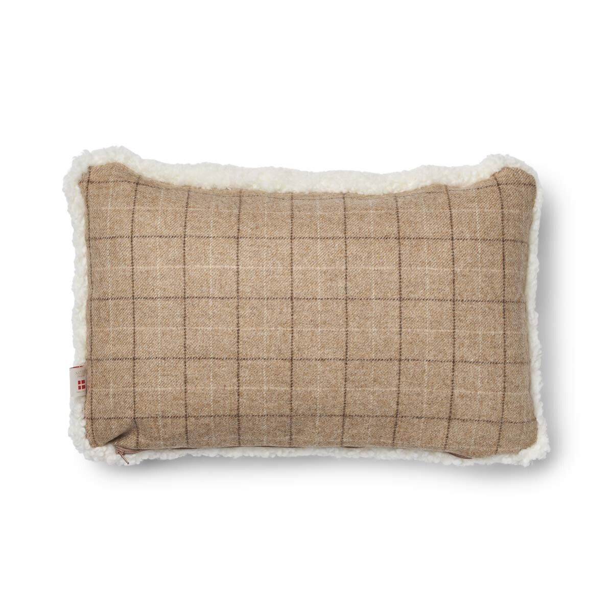 Kariertes Lammfellkissen | Kurzhaar | Neuseeland | 100% Wolle | 52x52 cm | 34x52 cm Haferflocken-Beige/Elfenbein