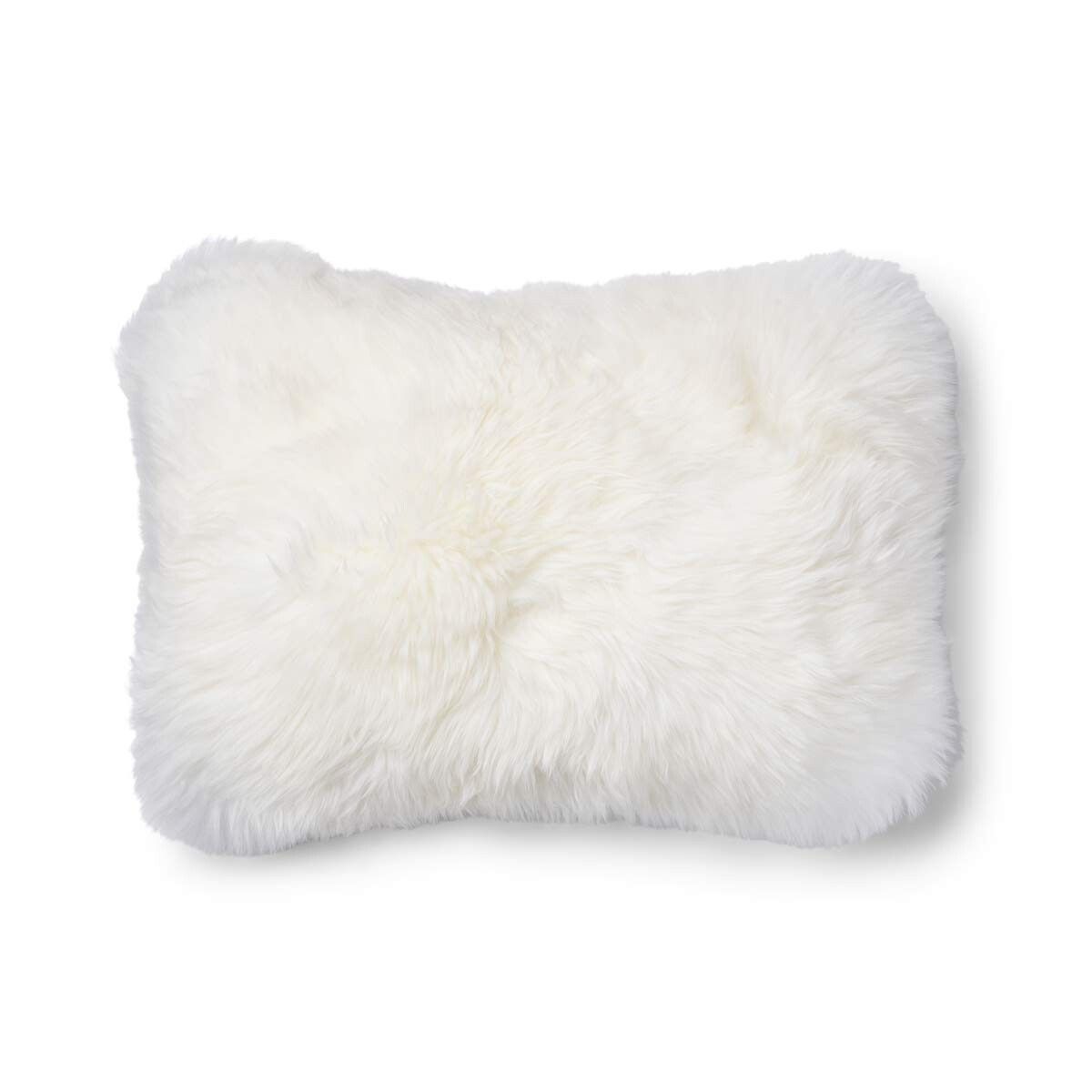 Lammfellkissen | Langhaar | Neuseeland | 100% Wolle | 52x52 cm | 34x52 cm Silber/Elfenbein