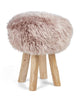 Holzhocker mit Lammfell | Langhaar | Neuseeland | 48xD34 cm