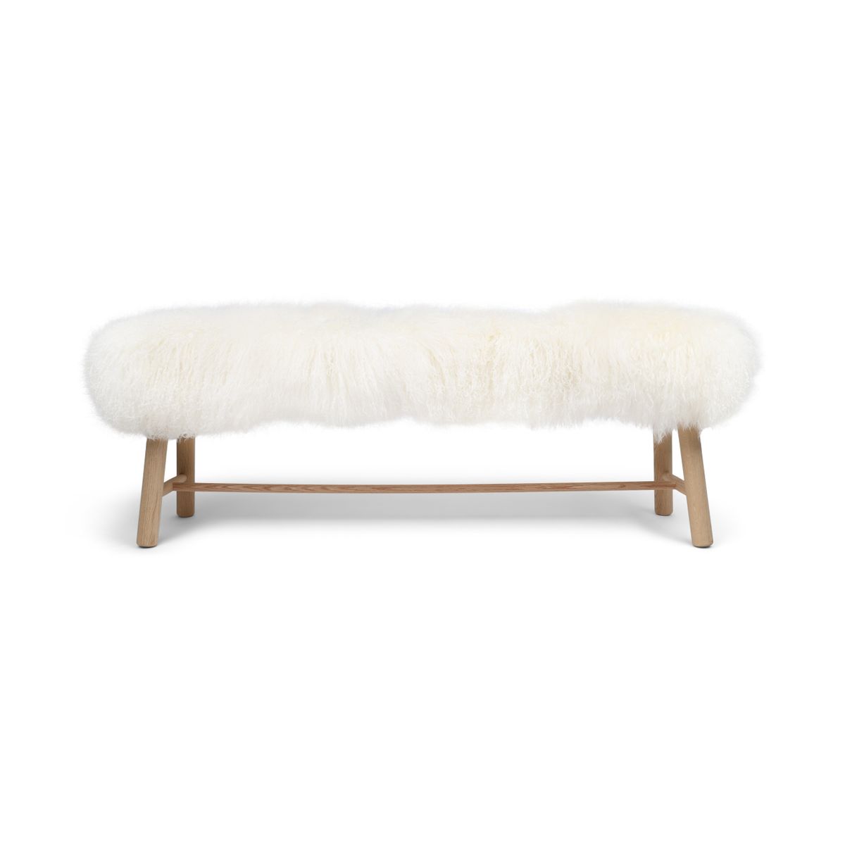 Holzbank mit Lammfell | Tibet | Eichenbeine | 140x35x45 cm Bänke | Sheepskinhouse.ch