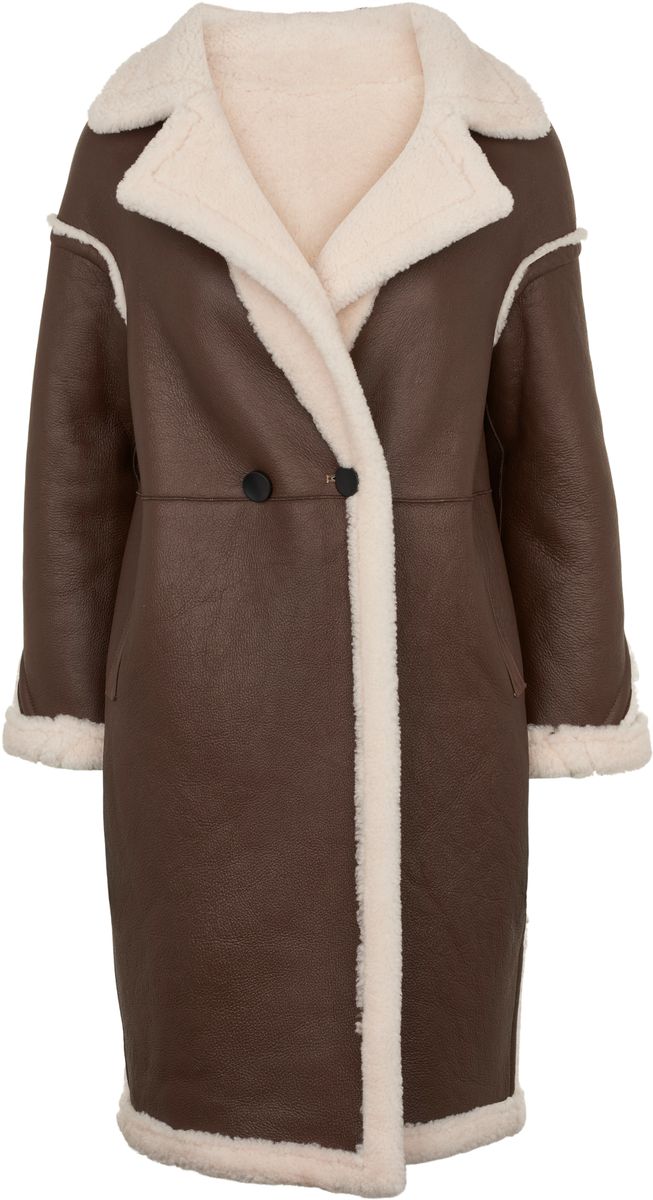 Lammfellmantel Savannah | Damen | Lammwolle Schoko/Beige