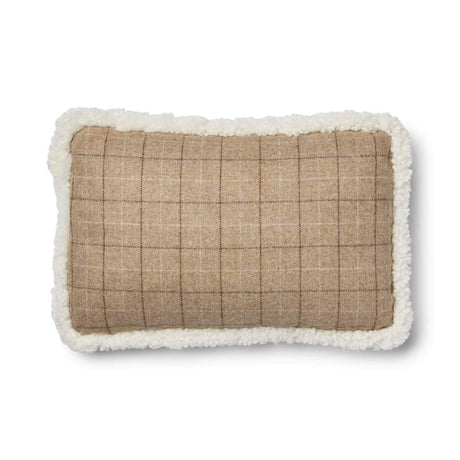 Kariertes Wollkissen | 100% Wolle | Fellborte | 52x52 cm | 34x52 cm Haferflocken-Beige/Elfenbein