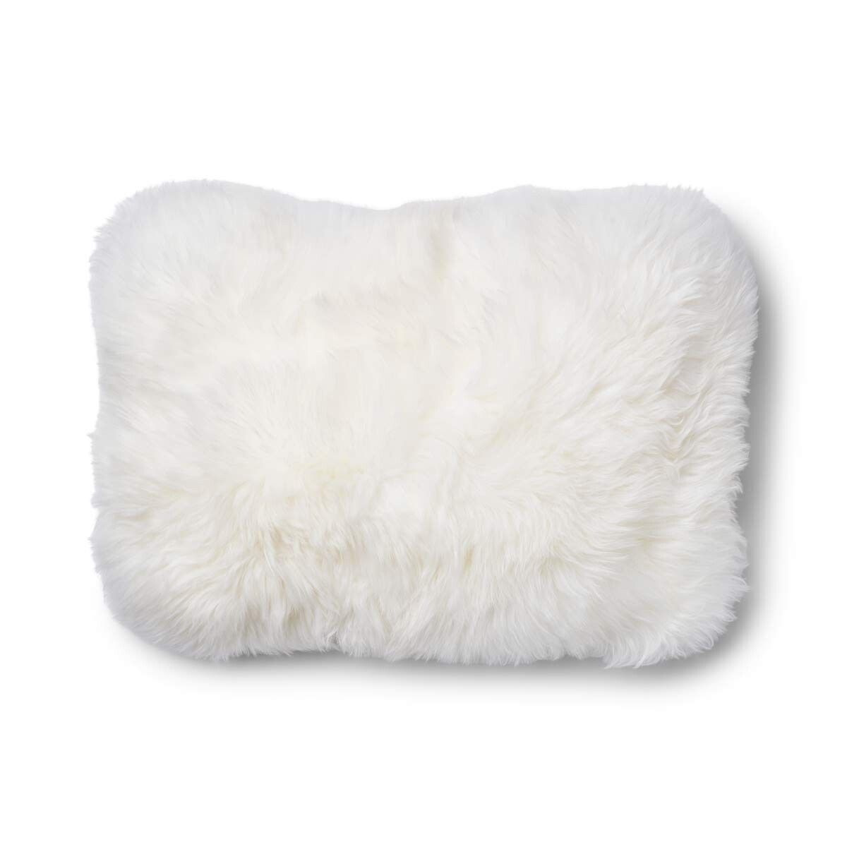 Kariertes Lammfellkissen | Langhaar | Neuseeland | 100% Wolle | 52x52 cm | 34x52 cm Haferflocken-Beige/Elfenbein