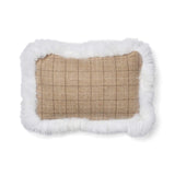 Kariertes Wollkissen | 100% Wolle | Fellborte | 34x52 cm Haferflocken-Beige/Elfenbein