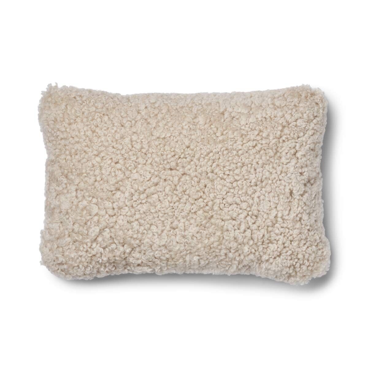 Kariertes Lammfellkissen | Kurzhaar | Neuseeland | 100% Wolle | 52x52 cm | 34x52 cm Sand Beige/Leinen