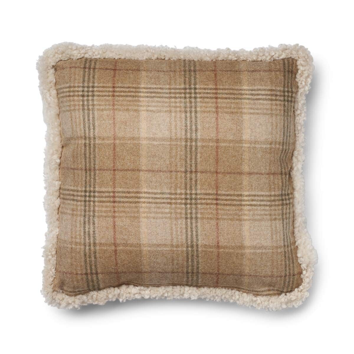 Kariertes Wollkissen | 100% Wolle | Fellborte | 52x52 cm | 34x52 cm