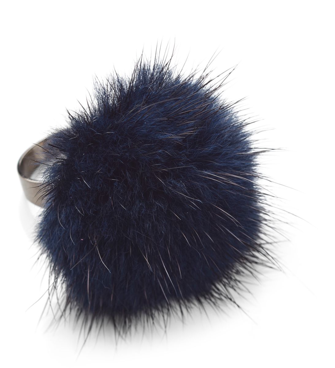 Ring m. Pompon | Nerz Marineblau