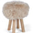 Holzhocker mit Lammfell | Langhaar | Neuseeland | 48xD34 cm Leinen