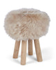 Holzhocker mit Lammfell | Langhaar | Neuseeland | 48xD34 cm Leinen
