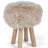 Holzhocker mit Lammfell | Langhaar | Neuseeland | 48xD34 cm Leinen