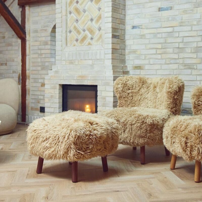 Lammfell Hocker Emil | Premium | Langhaar Honig