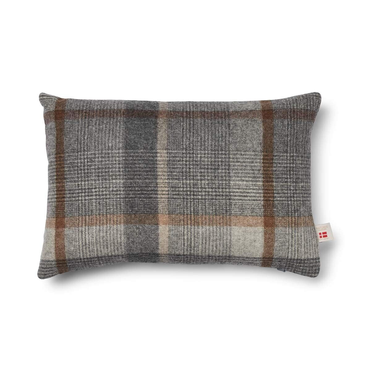 Kariertes Wollkissen | 100% Wolle | 52x52 cm | 34x52 cm Glencheck-Grau