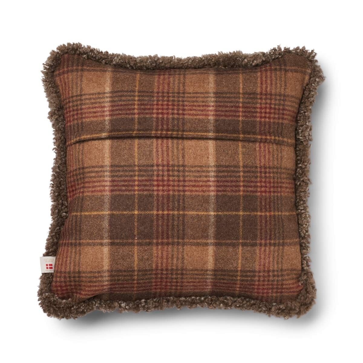 Kariertes Wollkissen | 100% Wolle | Fellborte | 52x52 cm | 34x52 cm Kakao-Dunkelbraun/Taupe