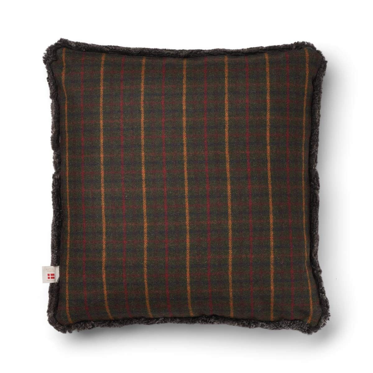Kariertes Lammfellkissen | Kurzhaar | Neuseeland | 100% Wolle | 52x52 cm | 34x52 cm Kilberry Fir-Dunkelgrün/Cappuccino