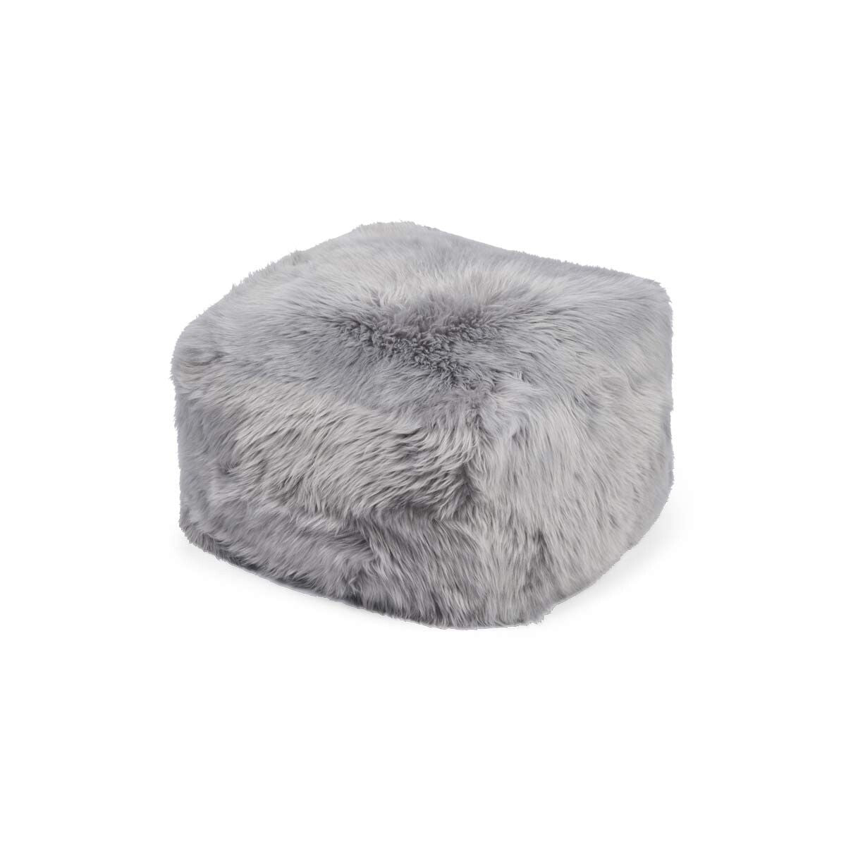 Lammfellpouf | Langhaar | Neuseeland | 50x50x32 cm Hellgrau