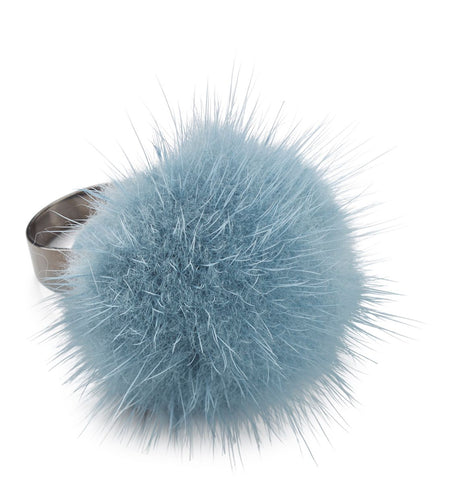 Ring m. Pompon | Nerz Hellhimmelblau