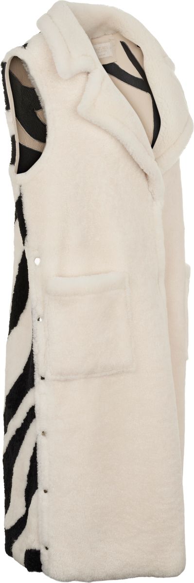 Raelynn Weste | Shearling Lammfell Zebramuster: Schwarz/Leinen