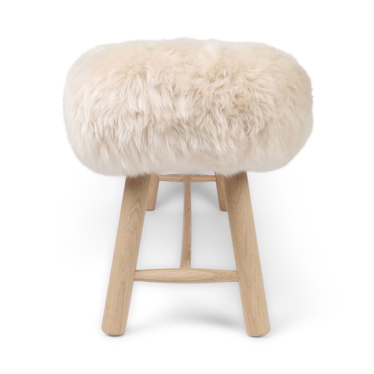 Holzbank mit Lammfell | Langhaar | Neuseeland | Eichenbeine | 140x35x45 cm Leinen