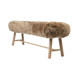 Holzbank mit Lammfell | Langhaar | Neuseeland | Eichenbeine | 140x35x45 cm