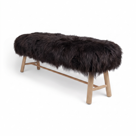 Holzbank mit Lammfell | Island | Eichenbeine | 140x35x45 cm Schwarz