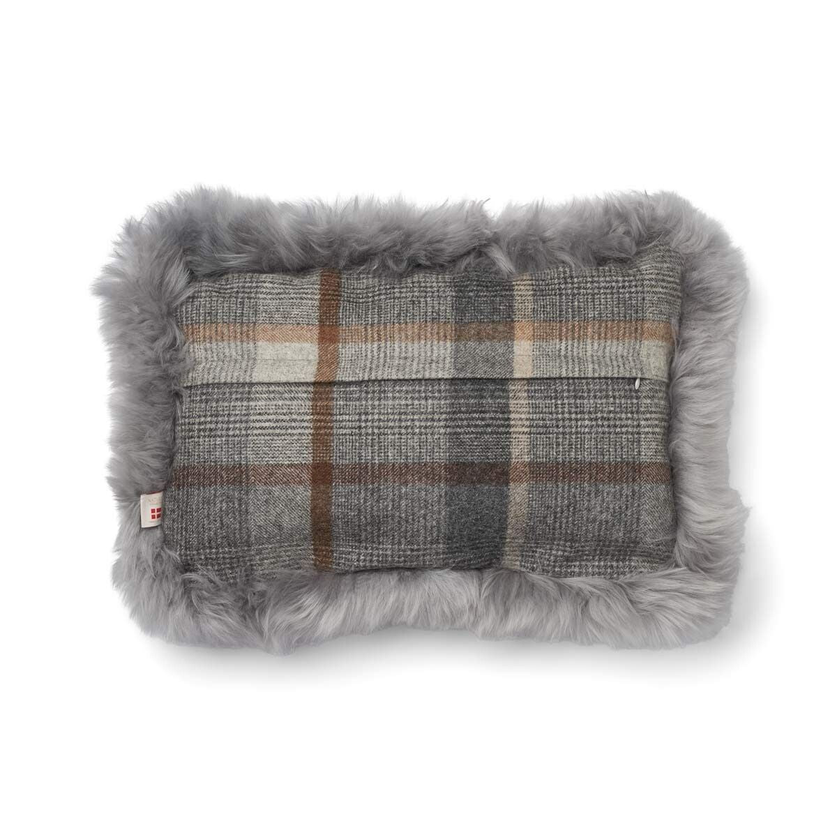 Kariertes Wollkissen | 100% Wolle | Fellborte | 52x52 cm | 34x52 cm Glencheck-Grau/Hellgrau