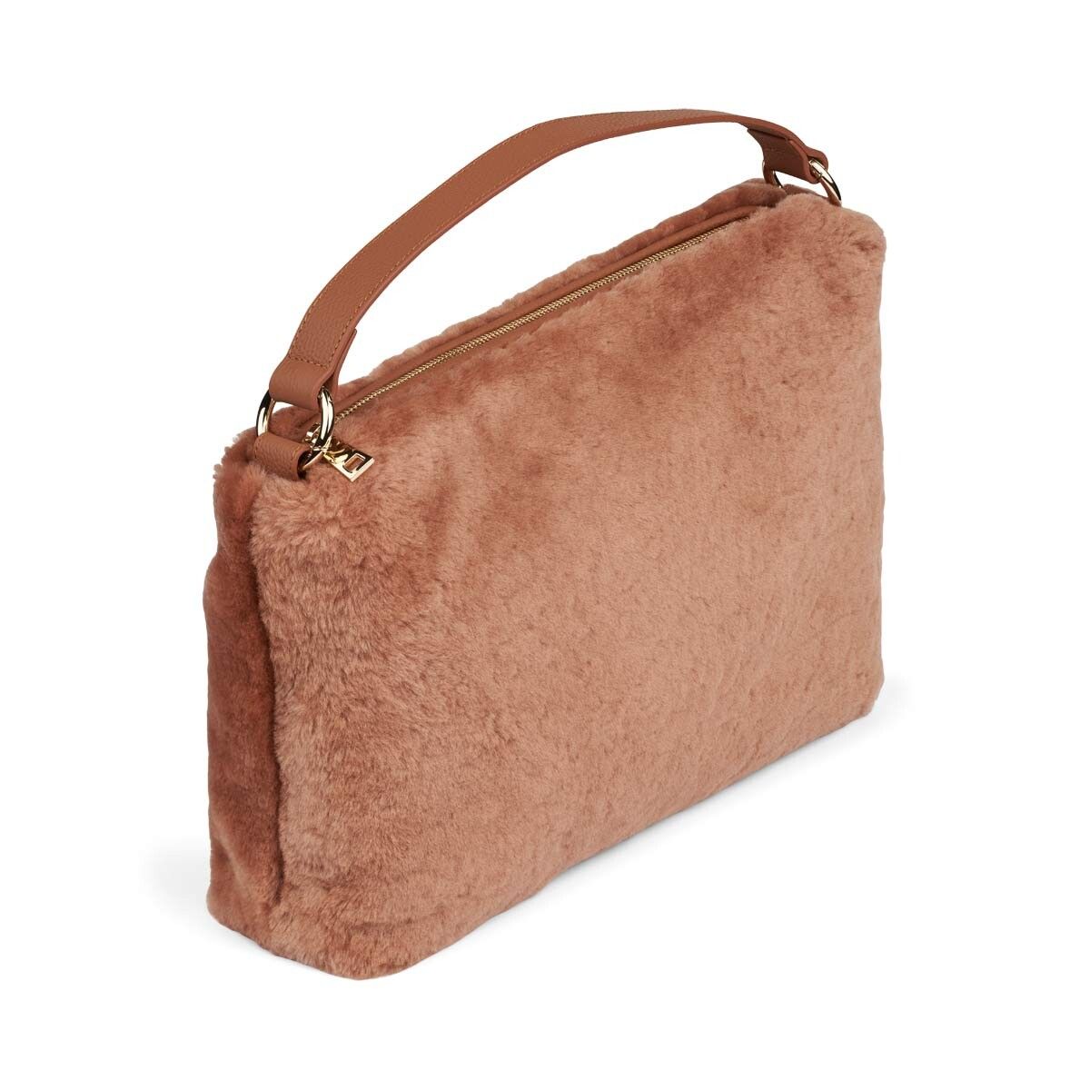 Olivia Maxi Tasche | Neuseeland Lammwolle Leder Braun