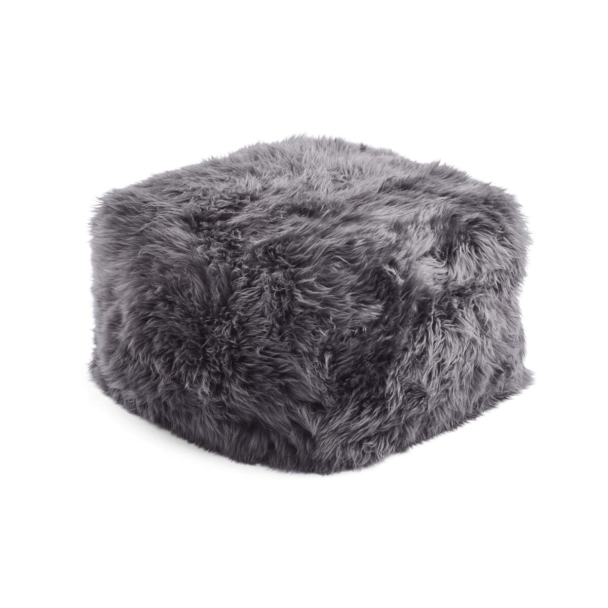 Lammfellpouf | Langhaar | Neuseeland | 50x50x32 cm Stahl