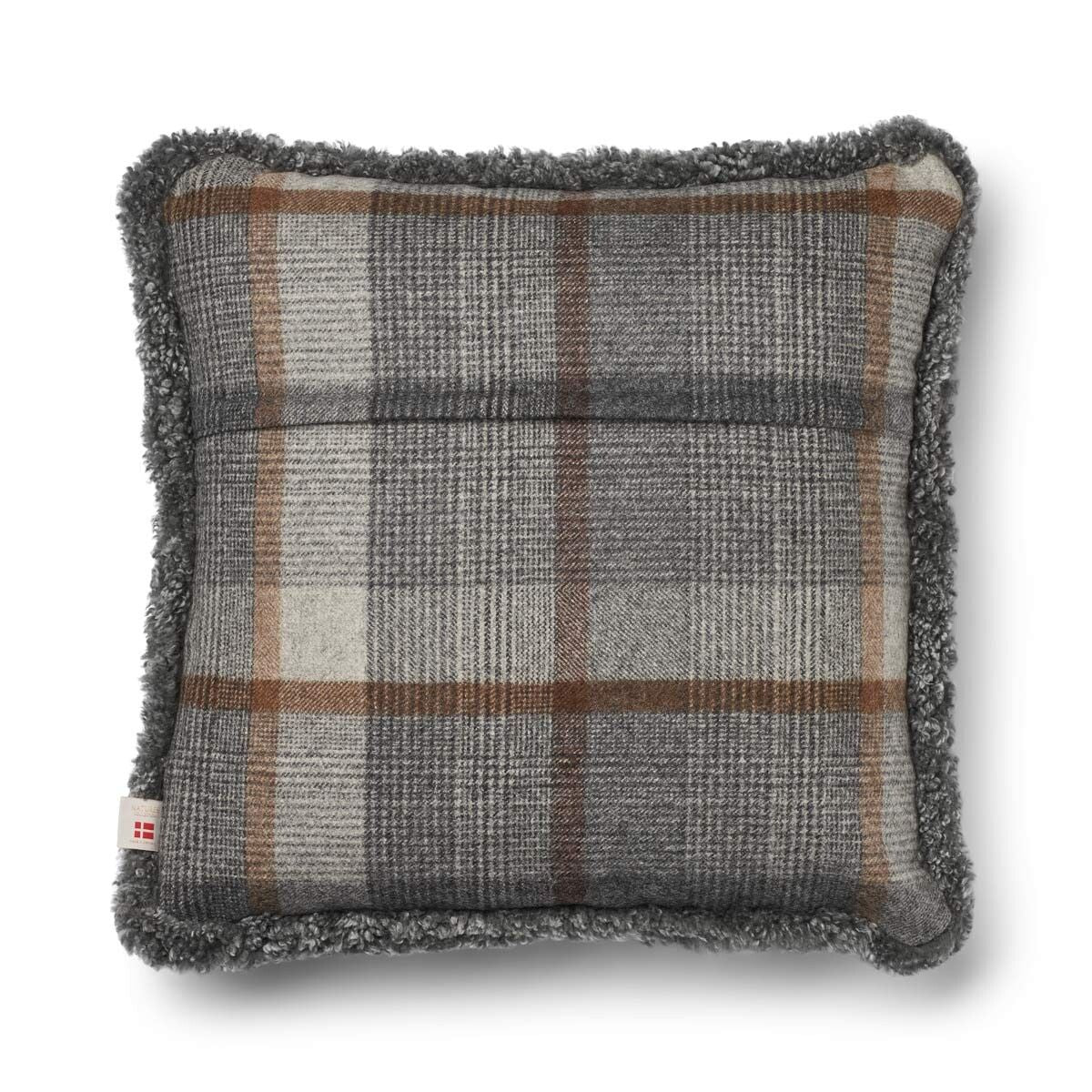 Kariertes Wollkissen | 100% Wolle | Fellborte | 52x52 cm | 34x52 cm Glencheck-Grau/Hellgrau