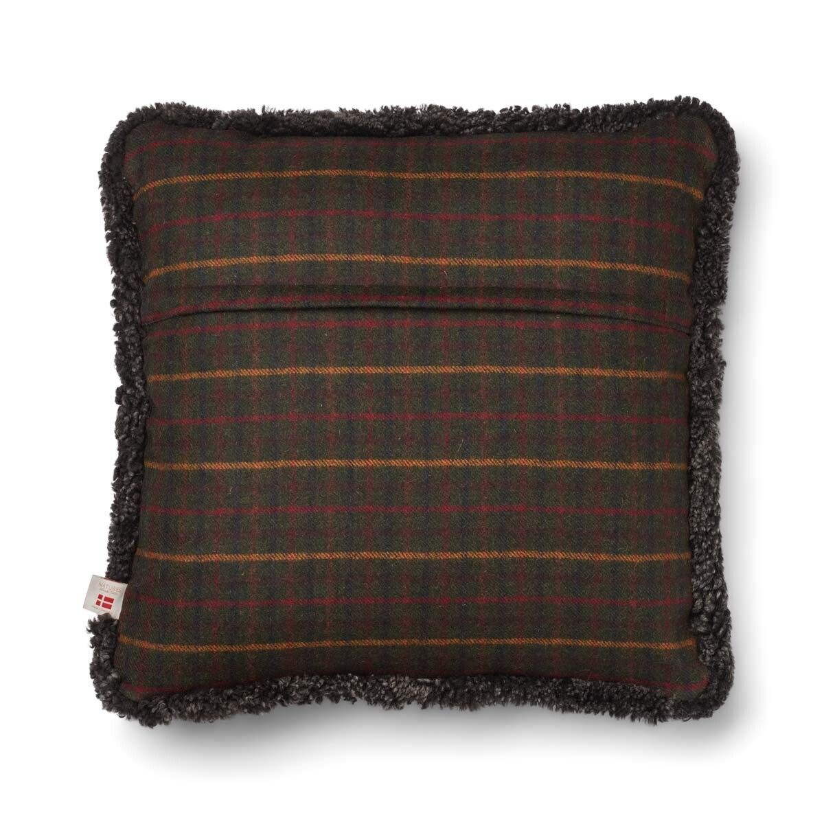Kariertes Wollkissen | 100% Wolle | Fellborte | 52x52 cm | 34x52 cm Kilberry Fir-Dunkelgrün/Cappuccino