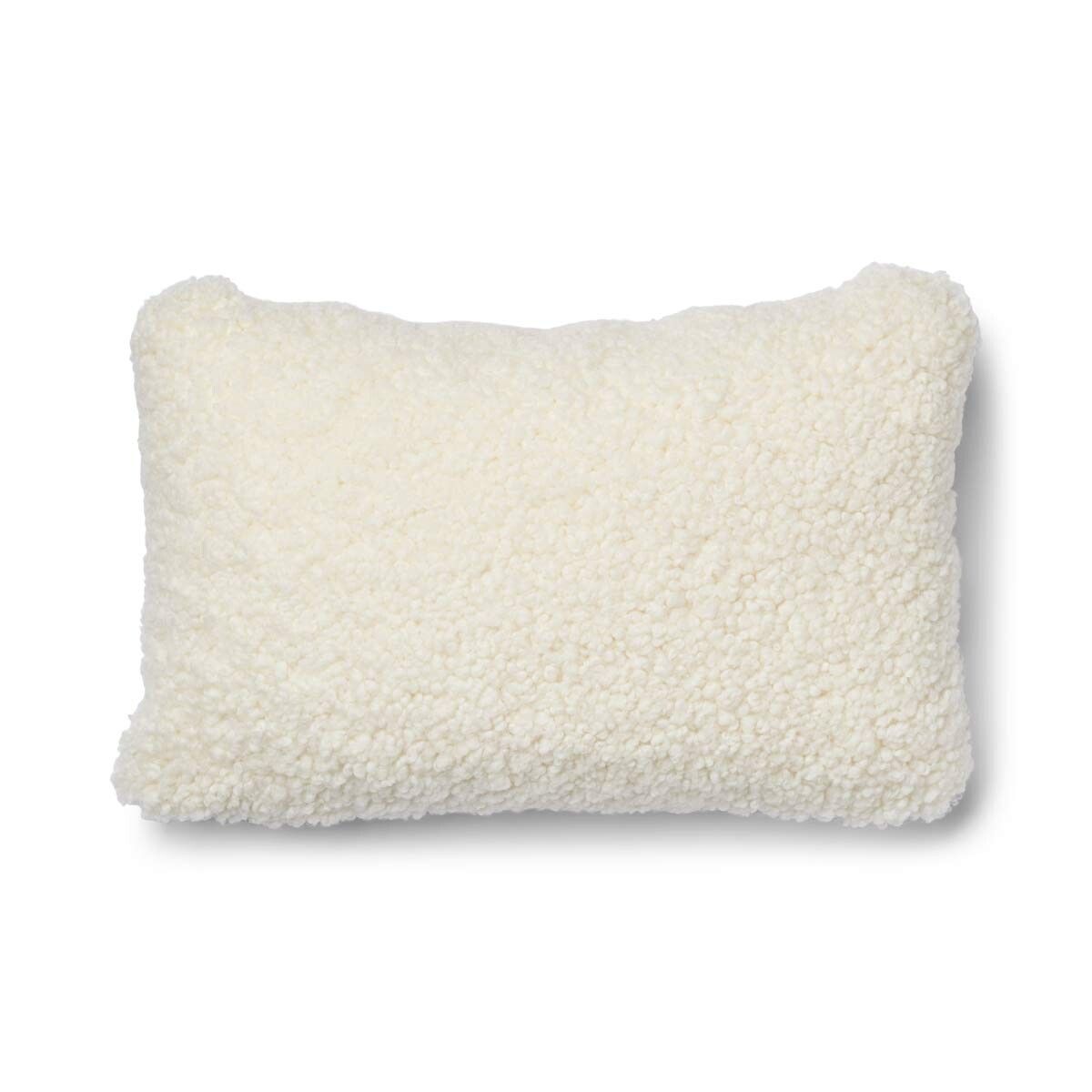Kariertes Lammfellkissen | Kurzhaar | Neuseeland | 100% Wolle | 52x52 cm | 34x52 cm Haferflocken-Beige/Elfenbein