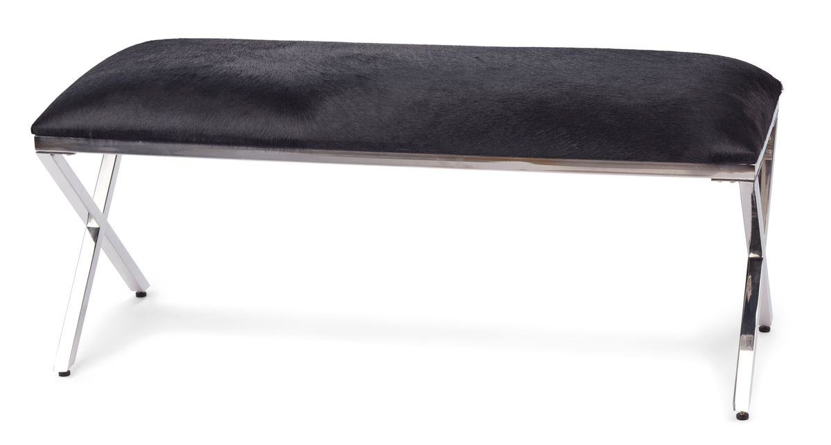 Kuhfell Bank Premium | Brasilien | 110x42x45 cm Tiefschwarz