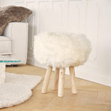 Holzhocker mit Lammfell | Langhaar | Neuseeland | 48xD34 cm Hellgrau