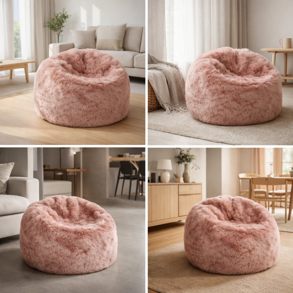 Lammfell Sitzsack Premium | Langhaar | Neuseeland | 92x93 cm | Rosa