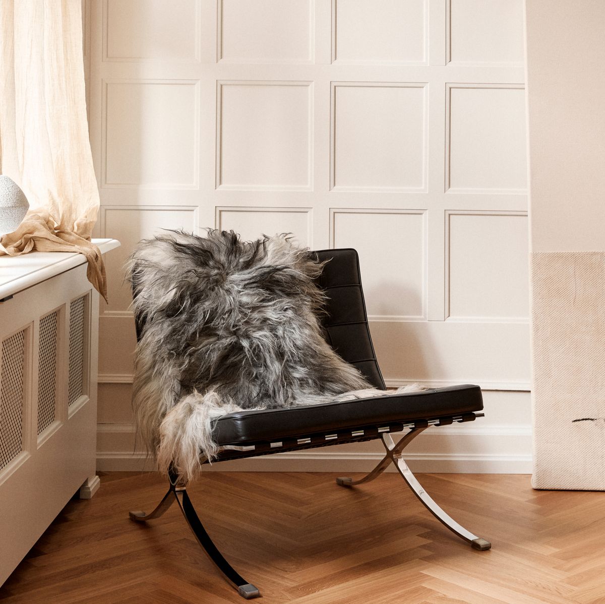 Lammfell | Langhaar Premium | Island | 100-120x60 cm Naturgrau