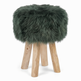 Holzhocker mit Lammfell | Langhaar | Neuseeland | 48xD34 cm Malachitgrün