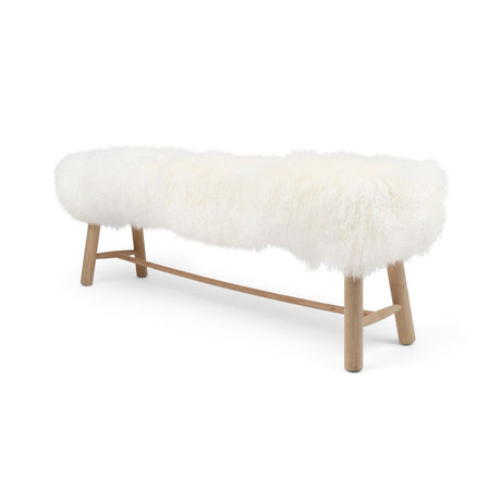 Holzbank mit Lammfell | Tibet | Eichenbeine | 140x35x45 cm Bänke | Sheepskinhouse.ch