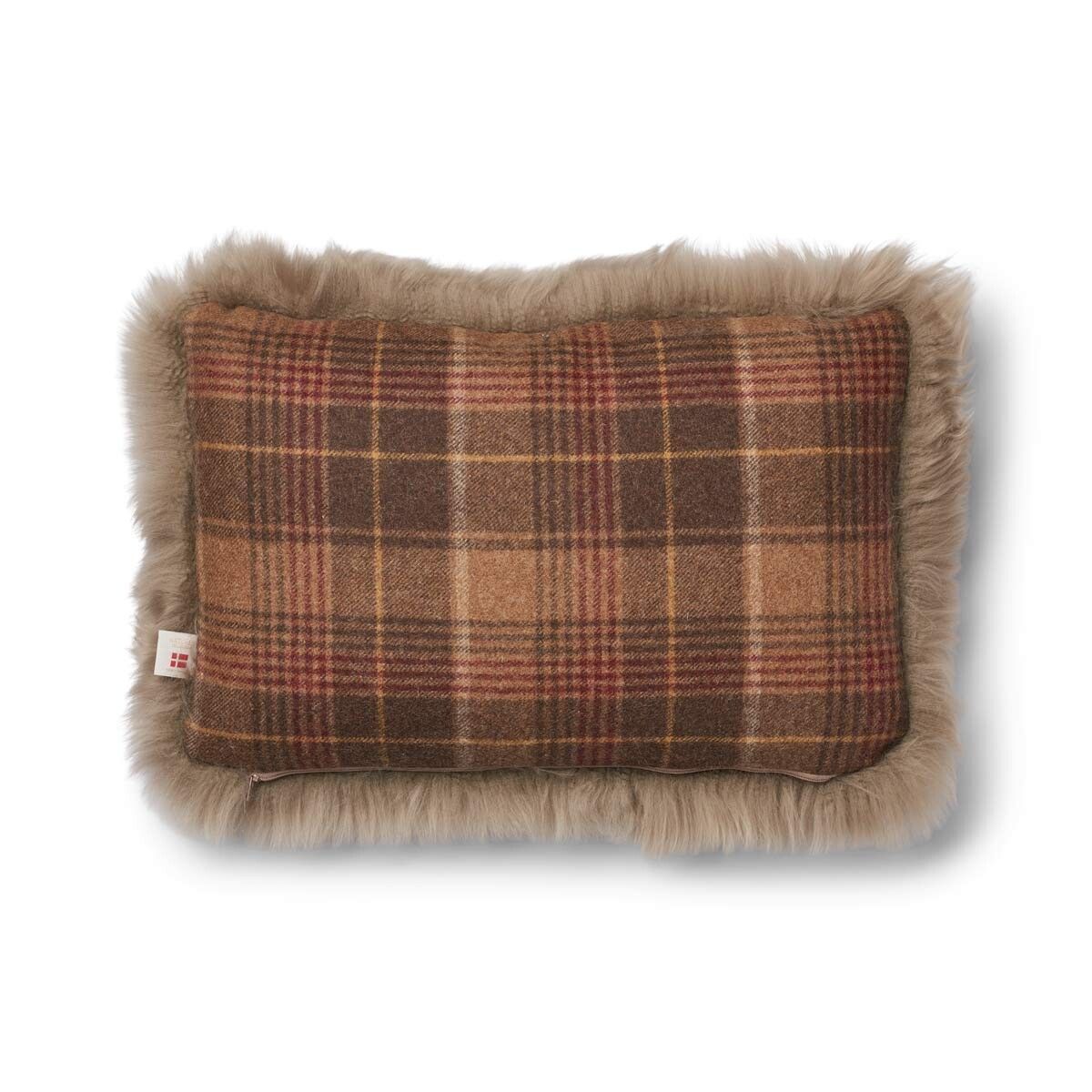 Kariertes Lammfellkissen | Langhaar | Neuseeland | 100% Wolle | 34x52 cm Fellkissen | Sheepskinhouse.ch